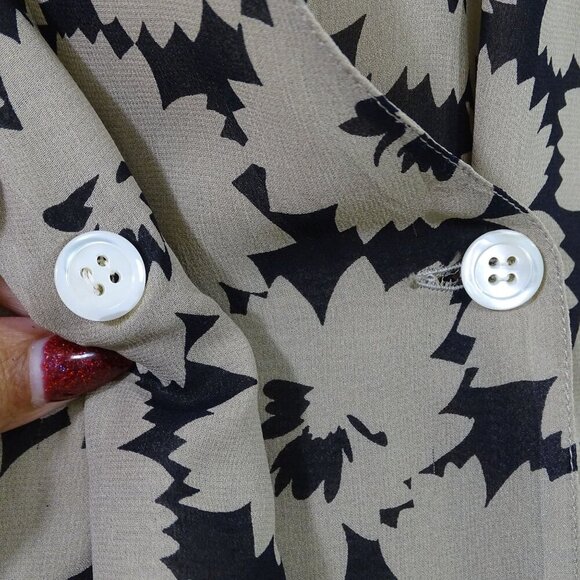 Vintage Panache Floral Black Tan Silk Wrap Top and Pocket Square Women Size 8 - Picture 13 of 13